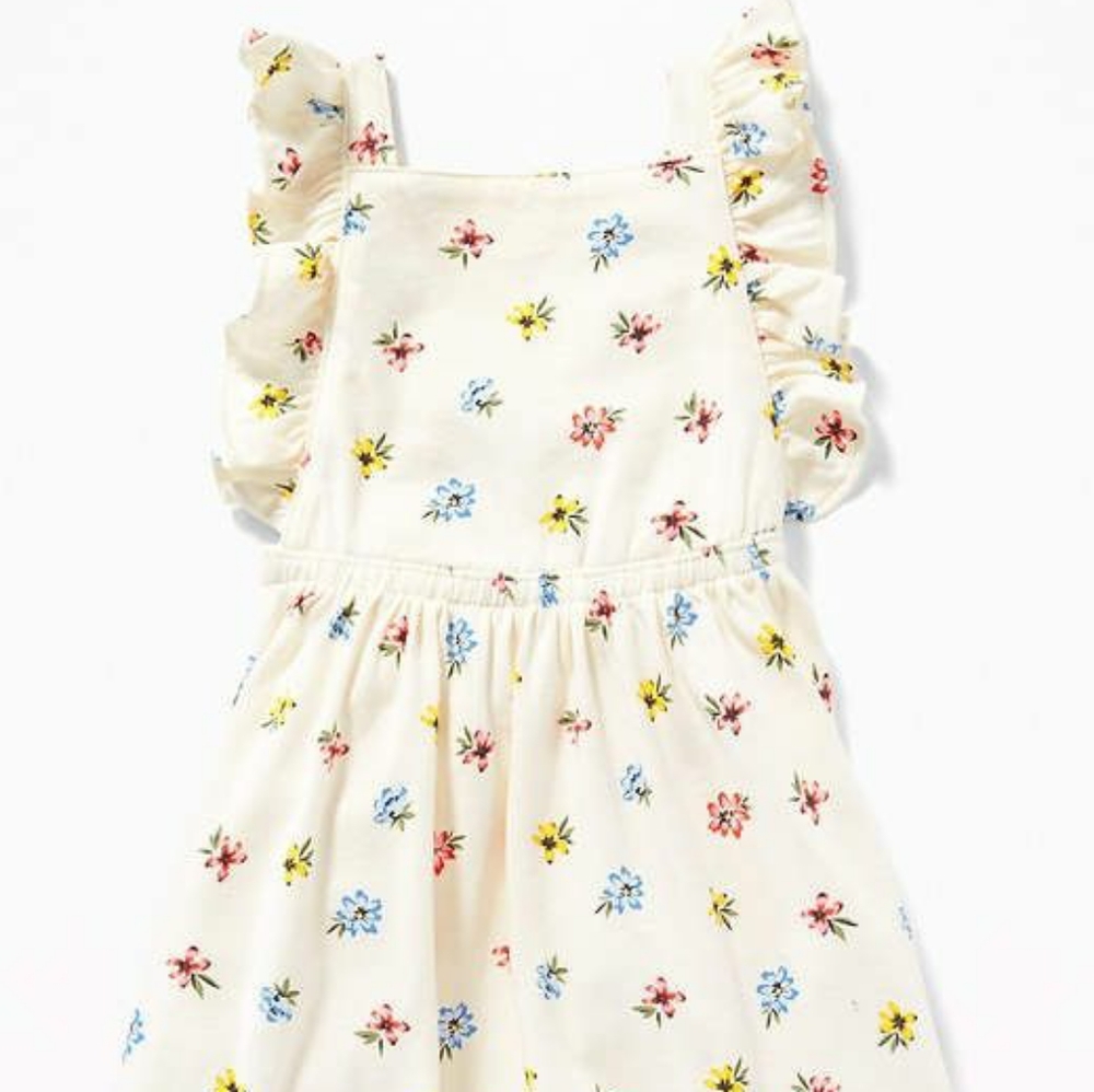 Baby Girl Printed Jersey Apron Dress White Floral